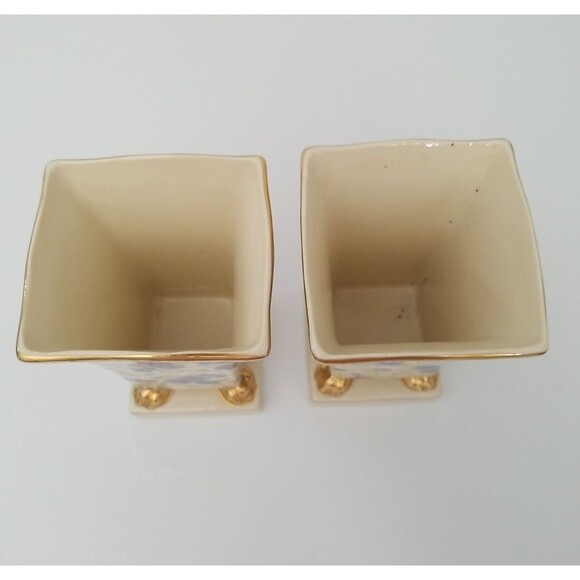 Princeton China Cachepot/flower vases w/gold claw feet & trim (PAIR) Mid Century - Picture 3 of 6